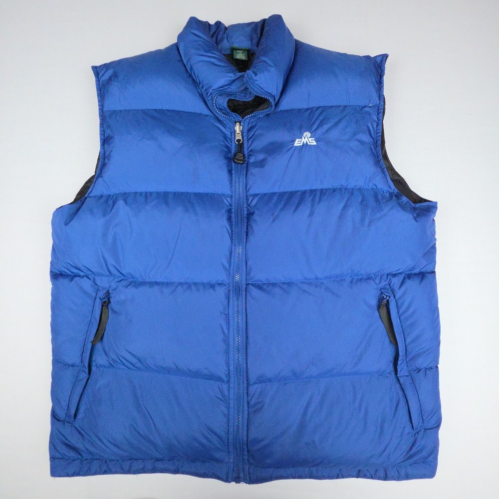 EMS Eastern Mountain Sports Goose Down Puffer Vest Mens L Blue Puffy Nylon